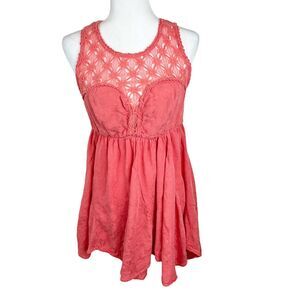 Free People Dress Women Small Orange Crochet Sweetheart Fit Flare Mini Casual